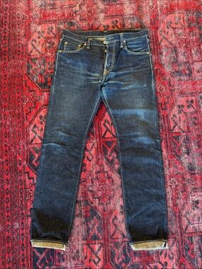 Iron Heart Men's Dark Indigo Raw Denim Jeans - Slim Straight